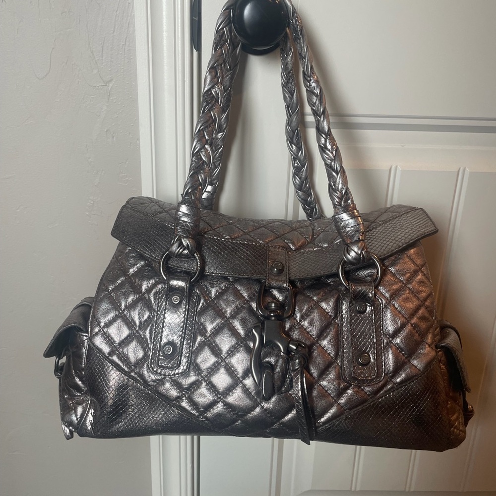 Elegant Silver Quilted Satchel